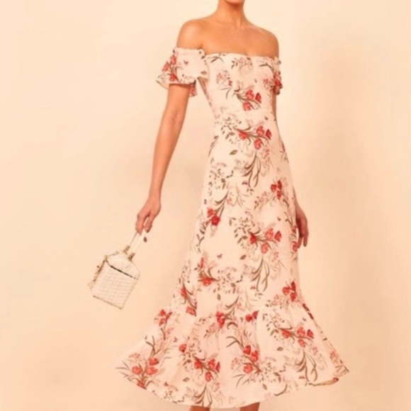 Reformation Dresses & Skirts - Reformation Butterfly Dress never worn Floral Off-shoulder
